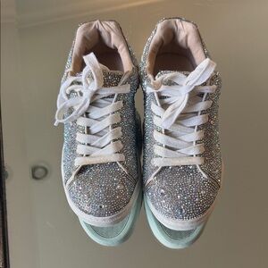 Betsey Johnson Glittering Silver Sidny Crystal Sneakers Size 3 (shoes run small)